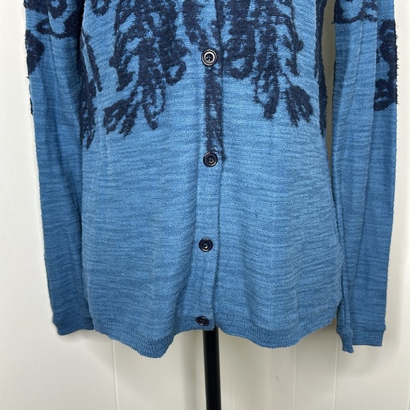 Anthropologie Moth Blue Flora Capped Motif Cardigan Sweater Size Small - Picture 3 of 13